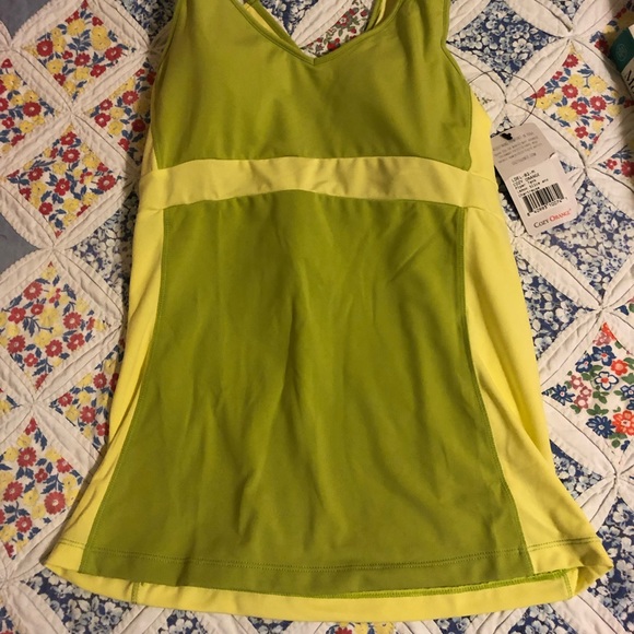 Cozy Orange yoga top in chartreuse. - Picture 2 of 2